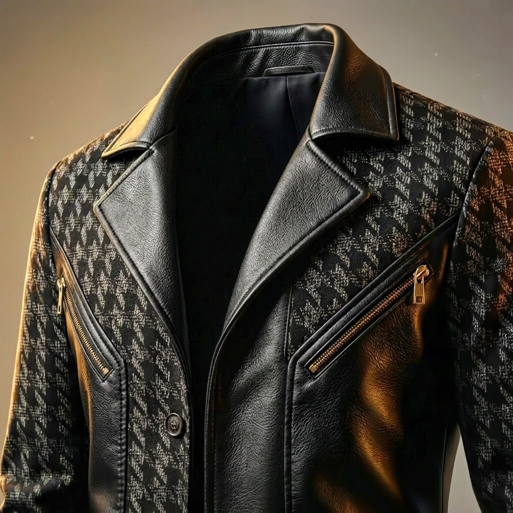 Hahnentritt Leder Blazer Herren Elegant Business Sakko