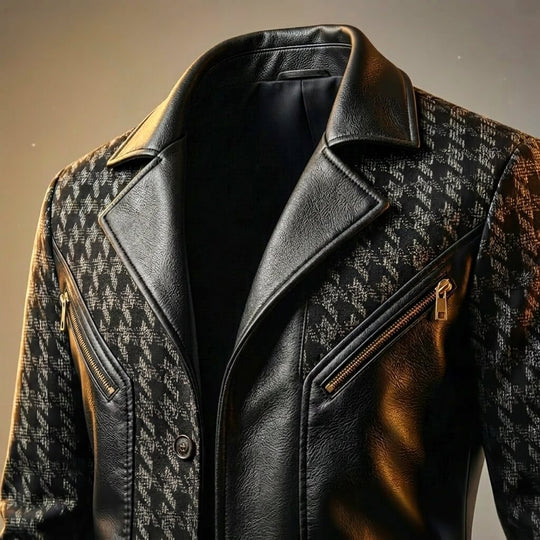 Hahnentritt Leder Blazer Herren Elegant Business Sakko