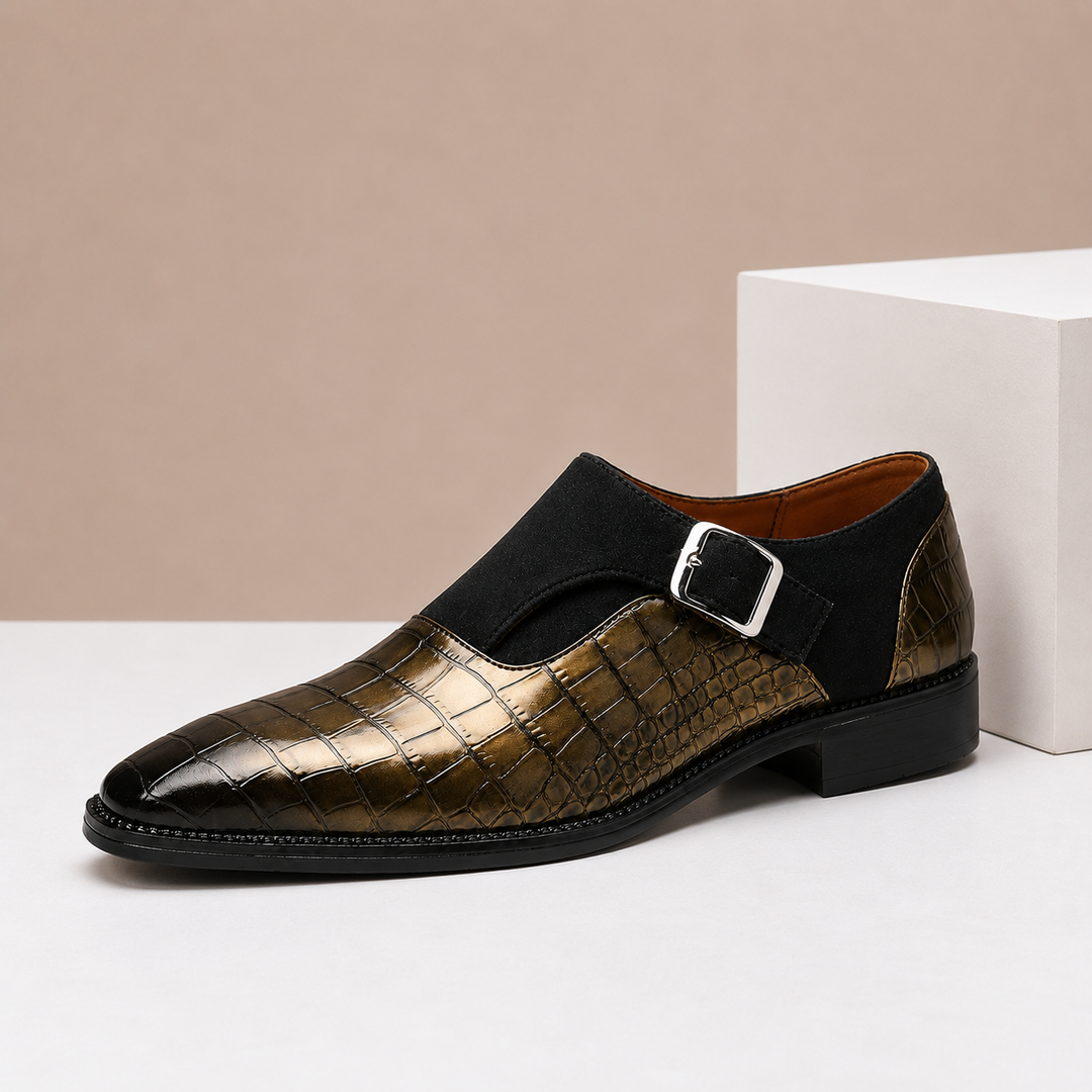 Monkstrap Schuhe Herren Leder Kroko-Prägung Business