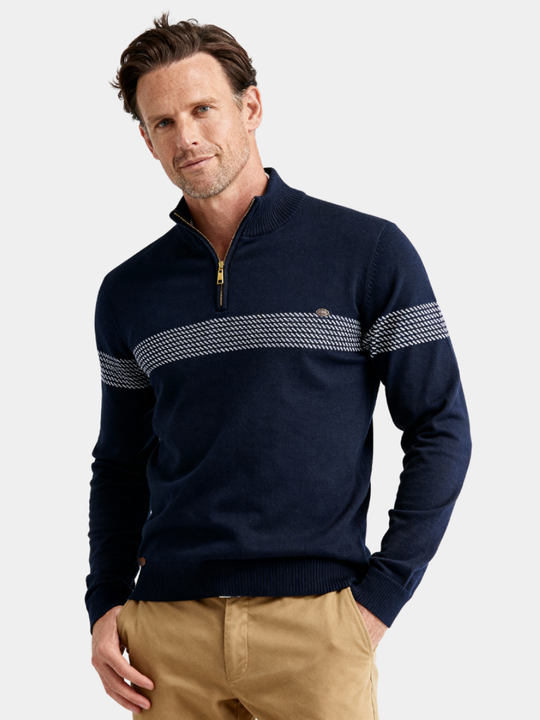Gestreifter Zip Pullover Herren Strick Warm Sweater