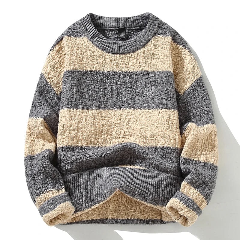 Grobstrick Pullover Herren Breite Streifen Rundhals
