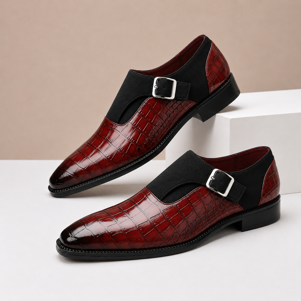 Monkstrap Schuhe Herren Leder Kroko-Prägung Business