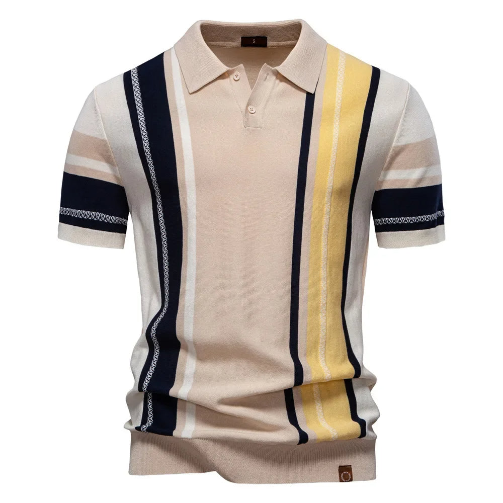 Kontrast Strick Poloshirt Herren Gestreift Kurzarm Polo