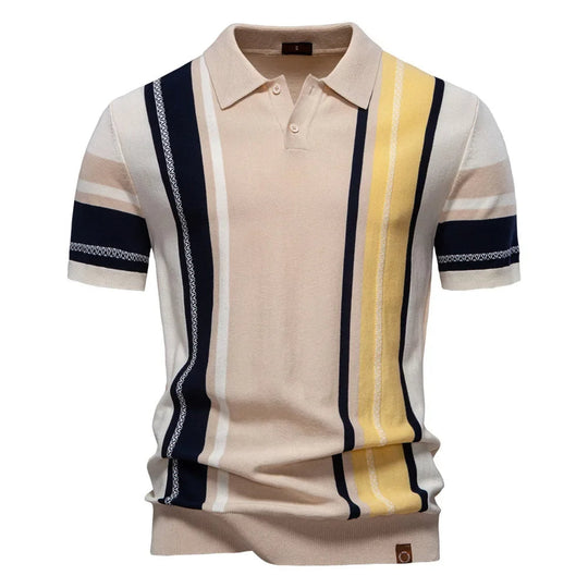 Kontrast Strick Poloshirt Herren Gestreift Kurzarm Polo
