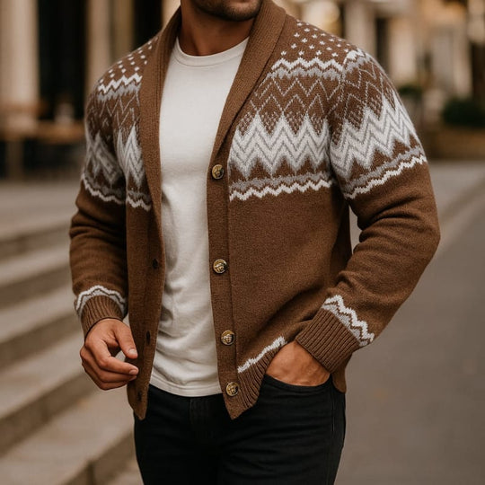 Norweger Cardigan Herren Schalkragen Dicker Strick