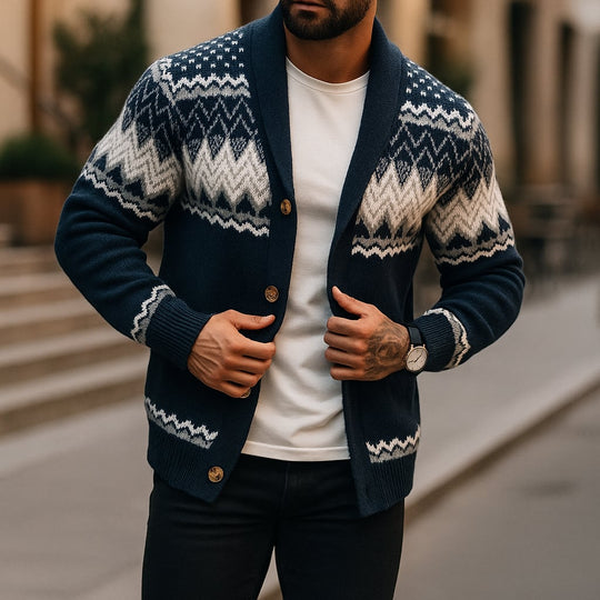 Norweger Cardigan Herren Schalkragen Dicker Strick