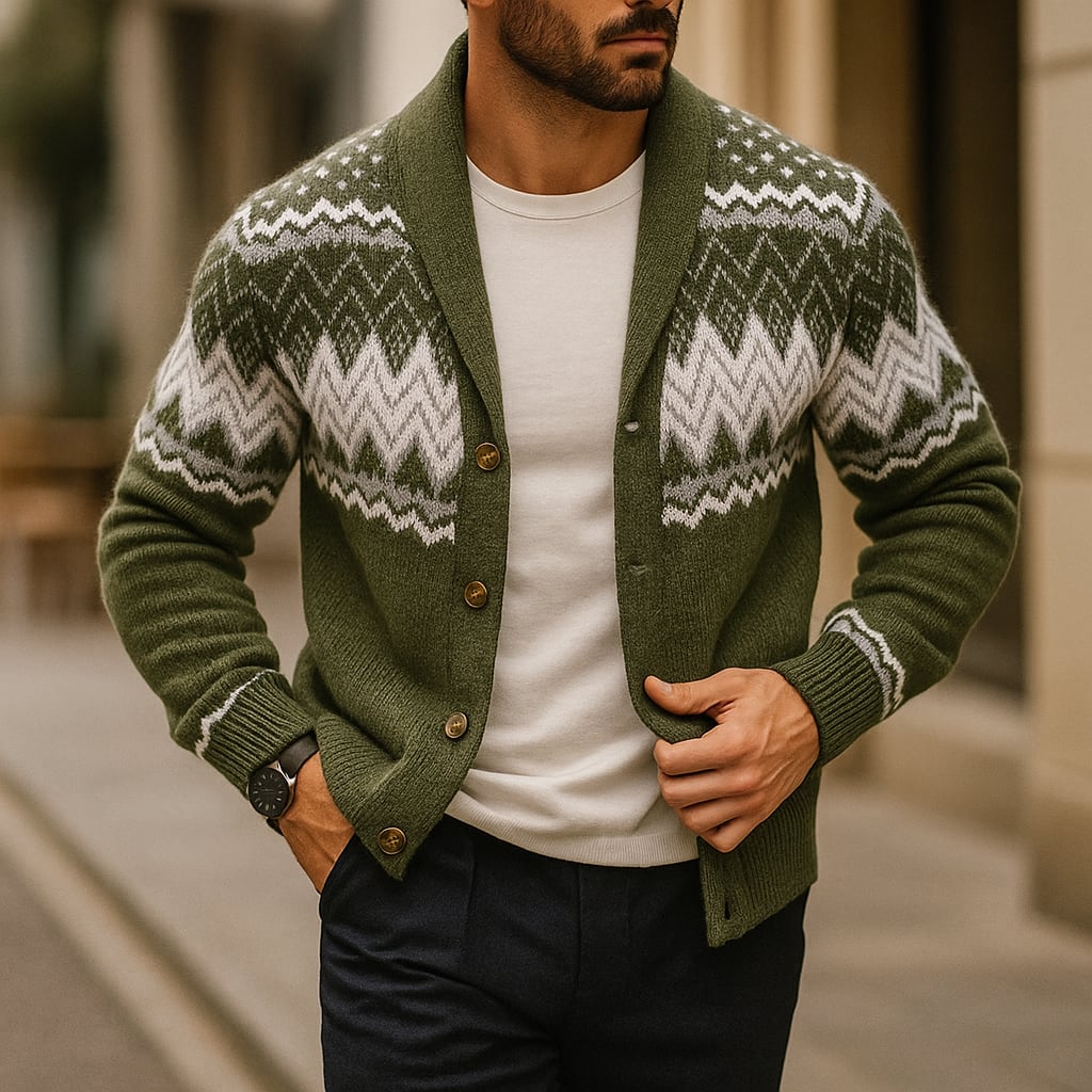 Norweger Cardigan Herren Schalkragen Dicker Strick