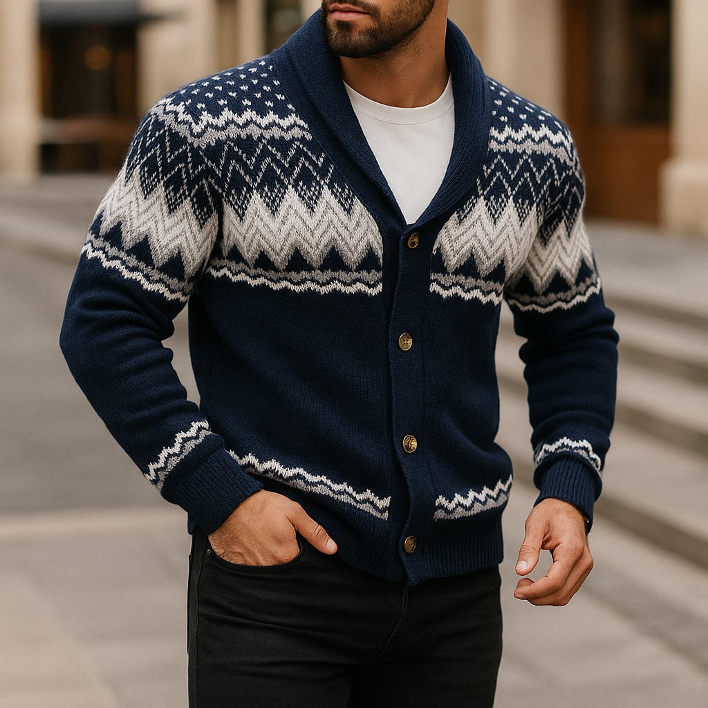 Norweger Cardigan Herren Schalkragen Dicker Strick