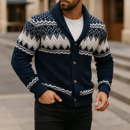 Norweger Cardigan Herren Schalkragen Dicker Strick