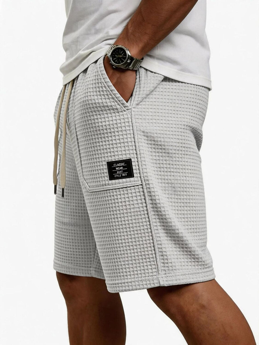 Waffel Strick Shorts Herren Sommer Strand Taschen Hose