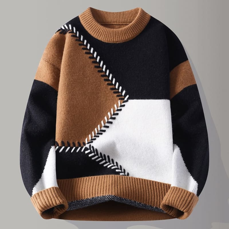 Colourblock Pullover Herren Geometrisch Rundhals Weich