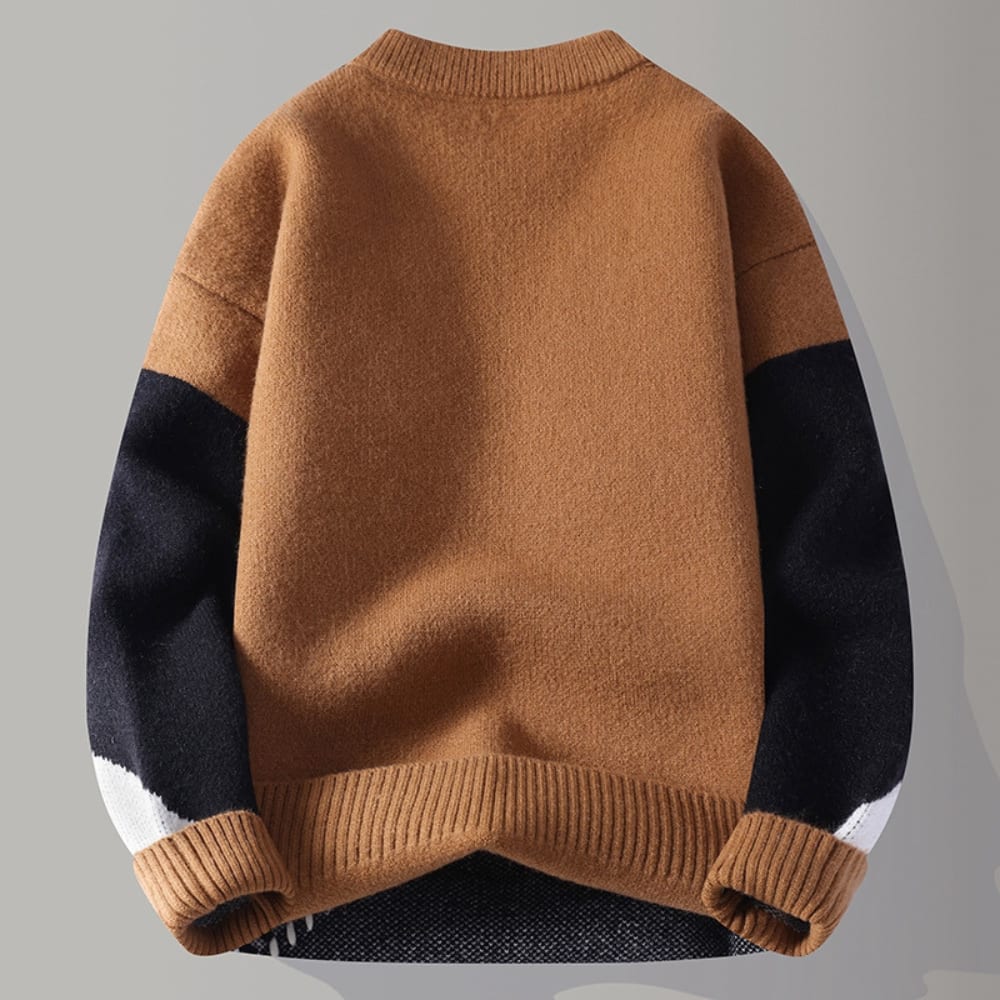 Colourblock Pullover Herren Geometrisch Rundhals Weich
