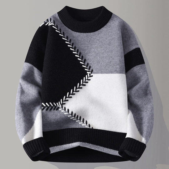 Colourblock Pullover Herren Geometrisch Rundhals Weich