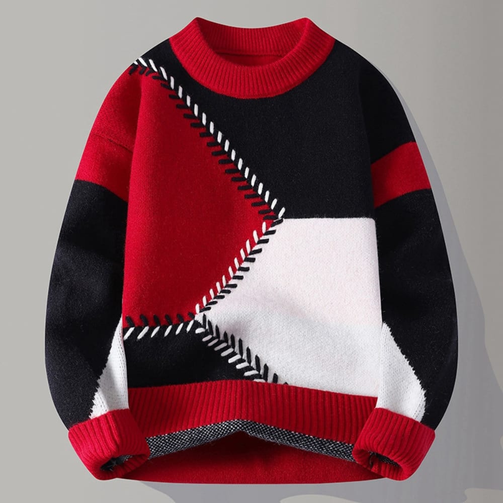 Colourblock Pullover Herren Geometrisch Rundhals Weich