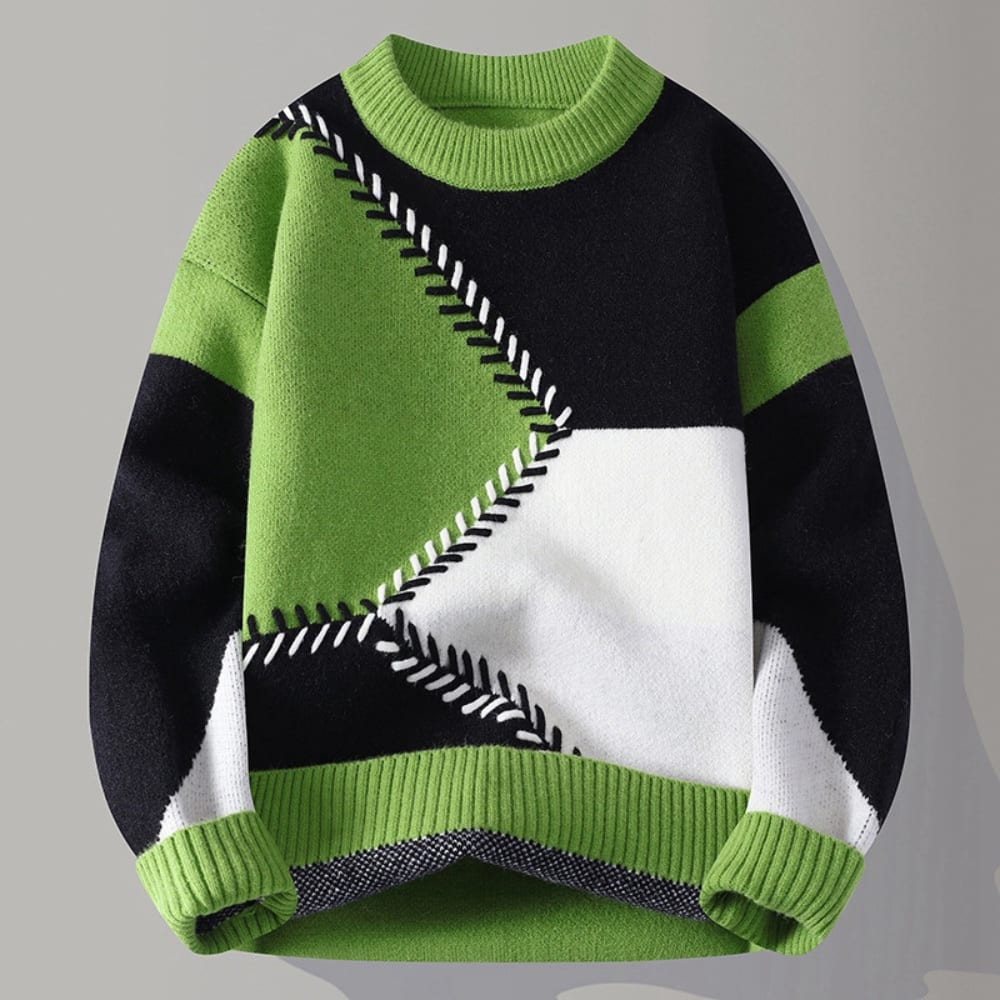 Colourblock Pullover Herren Geometrisch Rundhals Weich