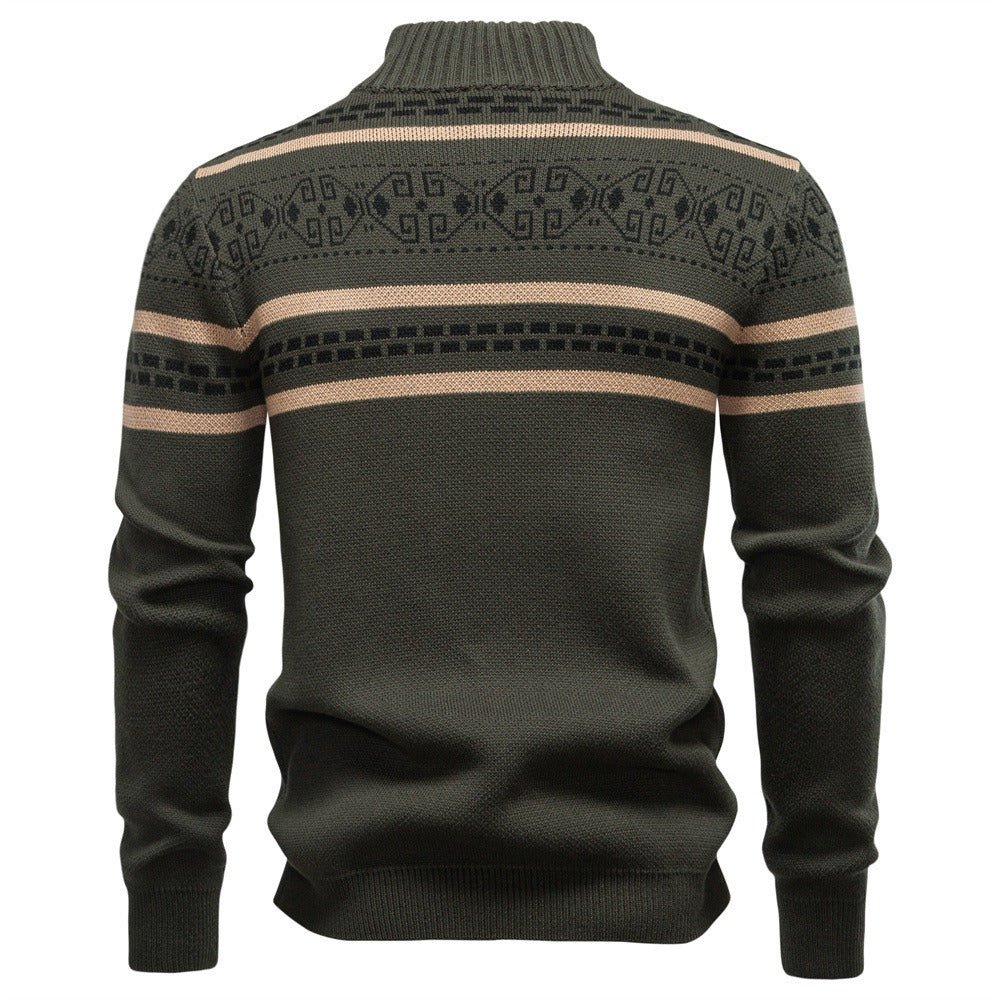 Nordisches Muster Zip Pullover Herren Stehkragen Strick