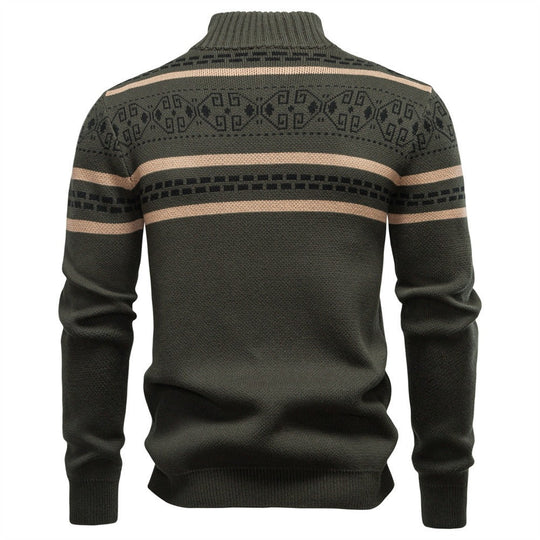 Nordisches Muster Zip Pullover Herren Stehkragen Strick