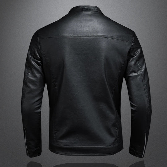 Kunstleder Bikerjacke Herren Stehkragen Moto Slim