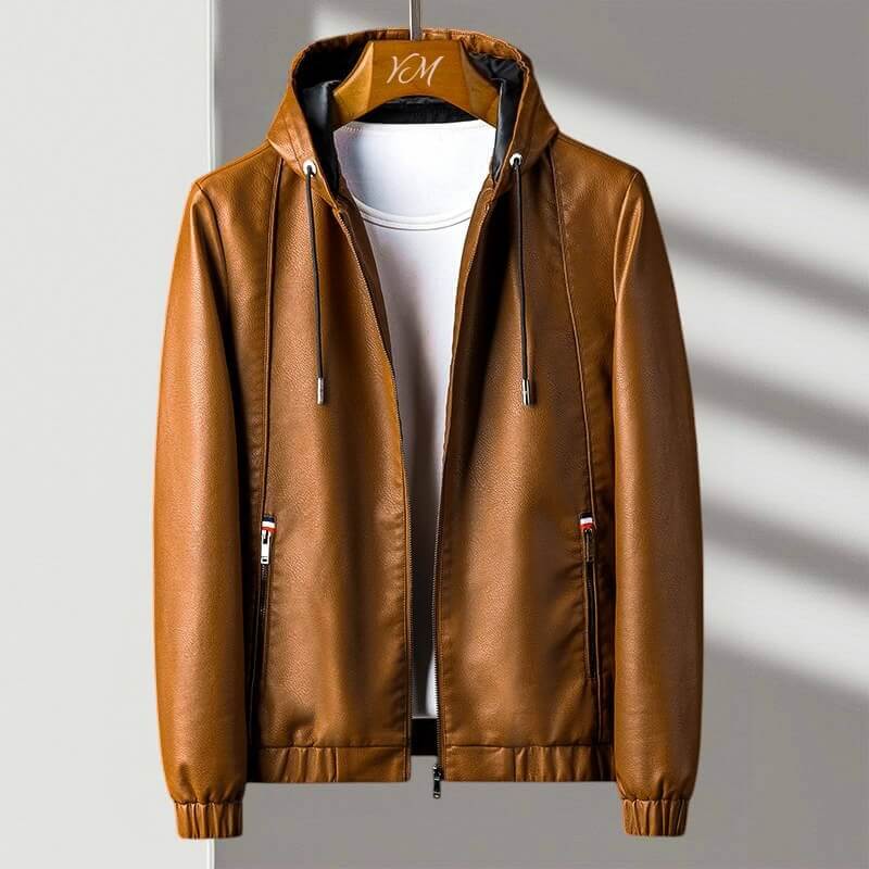 Kapuzen Lederjacke Herren Urban Echtleder Casual Slim