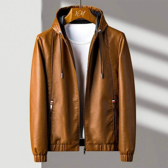 Kapuzen Lederjacke Herren Urban Echtleder Casual Slim