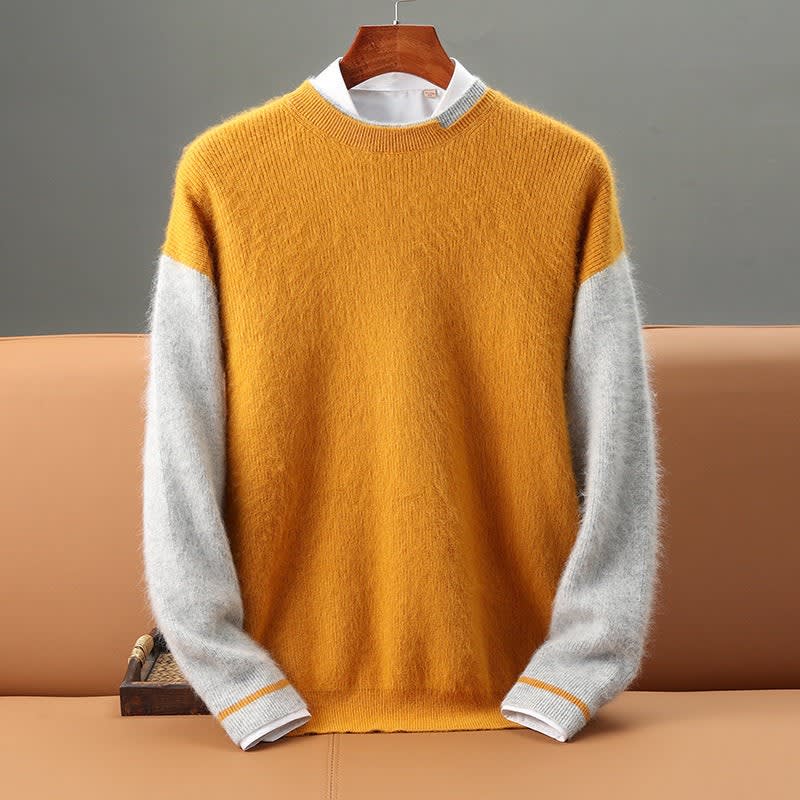 Kaschmir Pullover Herren Colourblock Rundhals Leicht