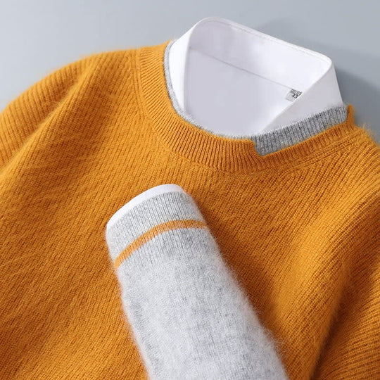 Kaschmir Pullover Herren Colourblock Rundhals Leicht