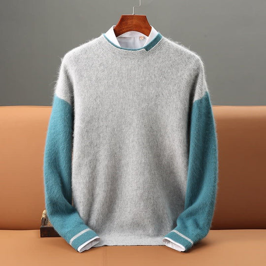Kaschmir Pullover Herren Colourblock Rundhals Leicht