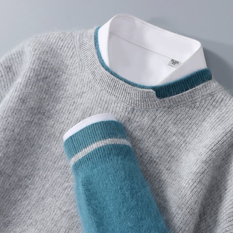 Kaschmir Pullover Herren Colourblock Rundhals Leicht