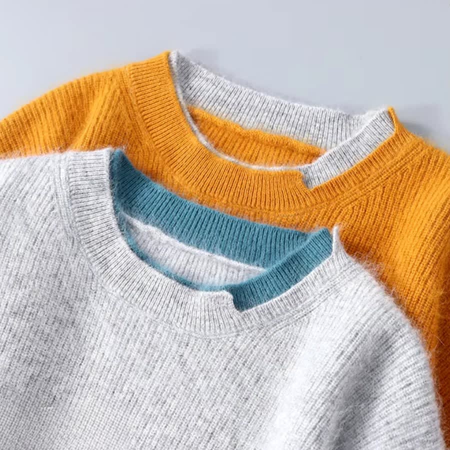Kaschmir Pullover Herren Colourblock Rundhals Leicht