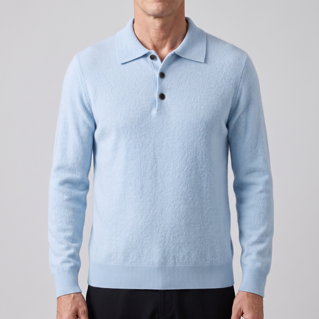 Kaschmir Poloshirt Herren Strick Kragen Knopfleiste