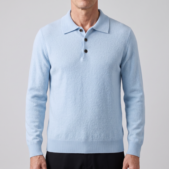 Kaschmir Poloshirt Herren Strick Kragen Knopfleiste