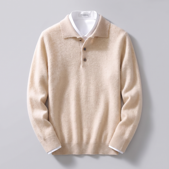 Kaschmir Poloshirt Herren Strick Kragen Knopfleiste
