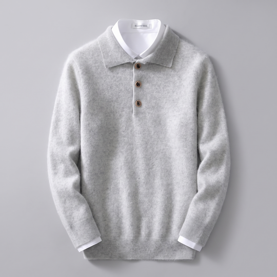 Kaschmir Poloshirt Herren Strick Kragen Knopfleiste