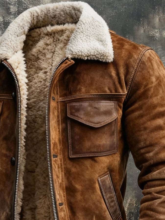 Sherpa Gefütterte Jacke Herren Vintage Robuster Zip