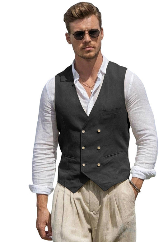 Leinen Anzugweste Herren Slim-Fit Hochzeit Business
