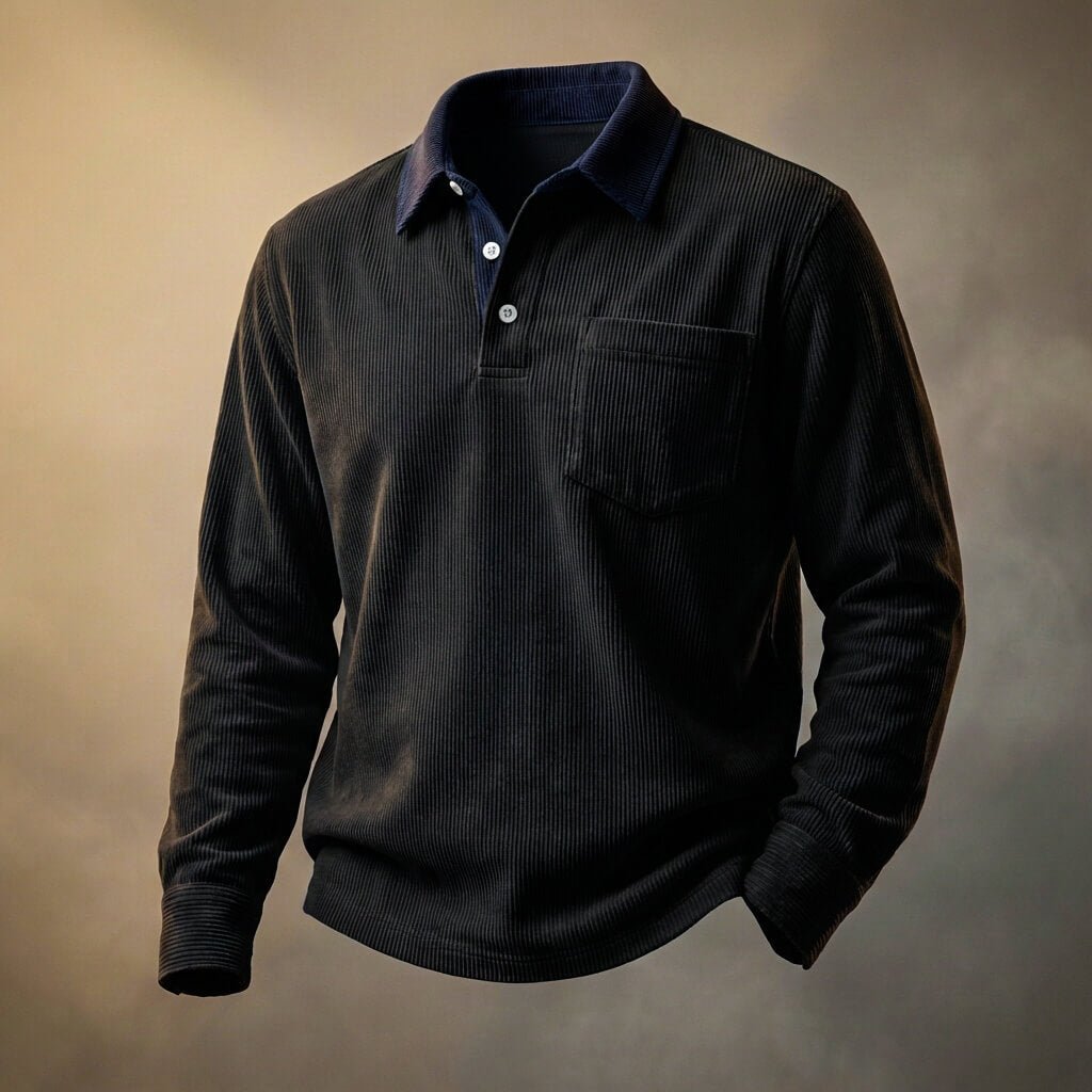 Feincord Poloshirt Herren Langarm Baumwolle Polo Shirt