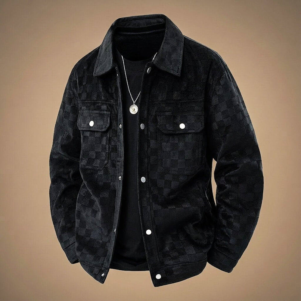 Wildleder Jacke Herren Kariert Vintage Tailliert Casual