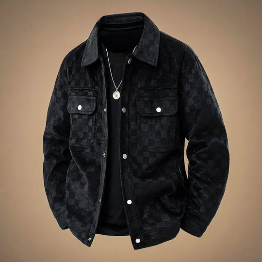 Wildleder Jacke Herren Kariert Vintage Tailliert Casual
