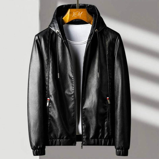 Kapuzen Lederjacke Herren Urban Echtleder Casual Slim
