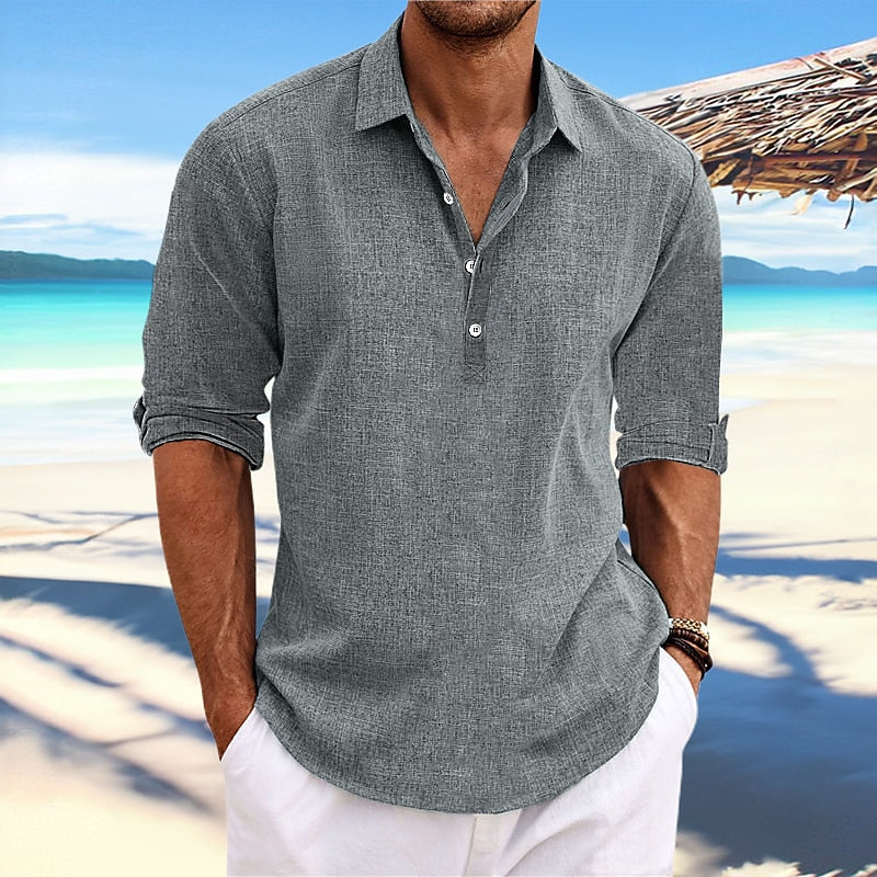 Klassisches Leinen Hemd Herren Sommer Baumwolle Casual