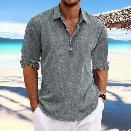 Klassisches Leinen Hemd Herren Sommer Baumwolle Casual