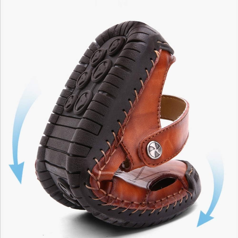 Herren Orthopädische Ledersandalen mit Fußbett – Echtleder Outdoor-Sandalen