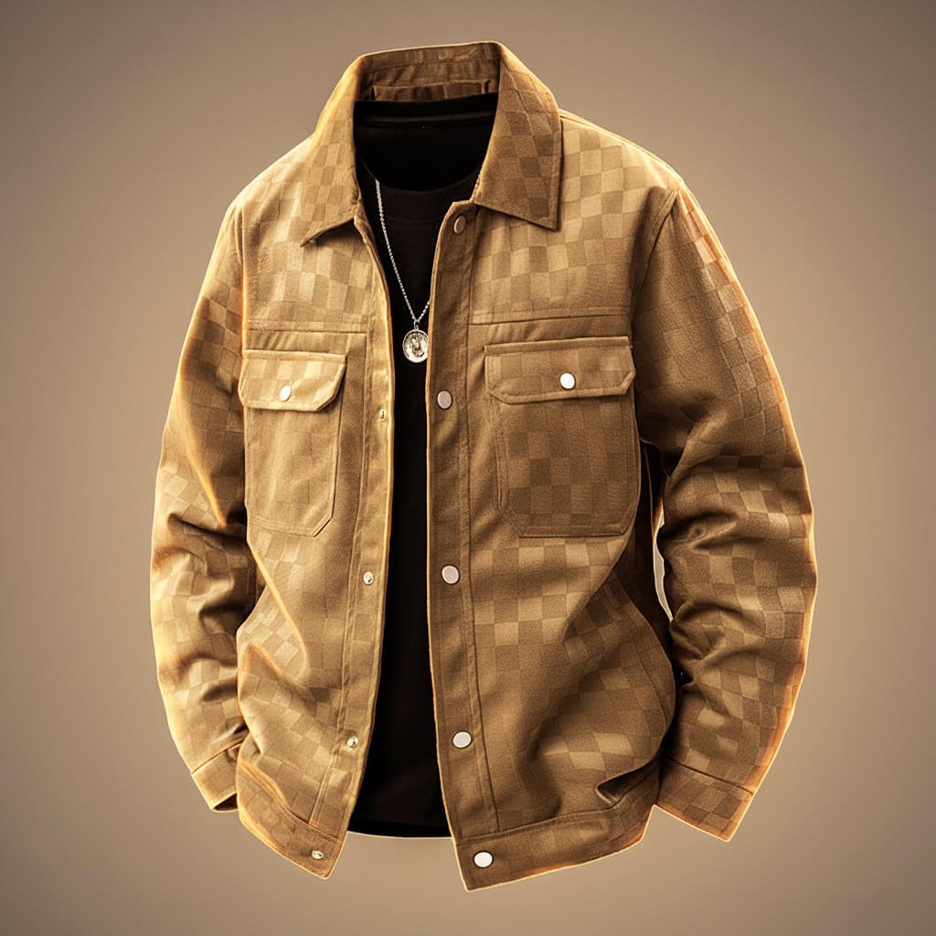 Wildleder Jacke Herren Kariert Vintage Tailliert Casual