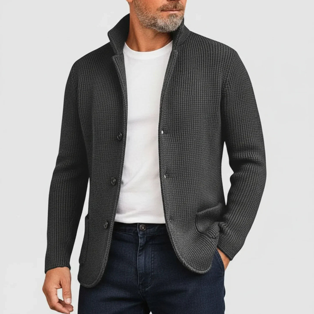 Gerippte Strickjacke Herren Cardigan mit Stehkragen
