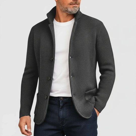 Gerippte Strickjacke Herren Cardigan mit Stehkragen