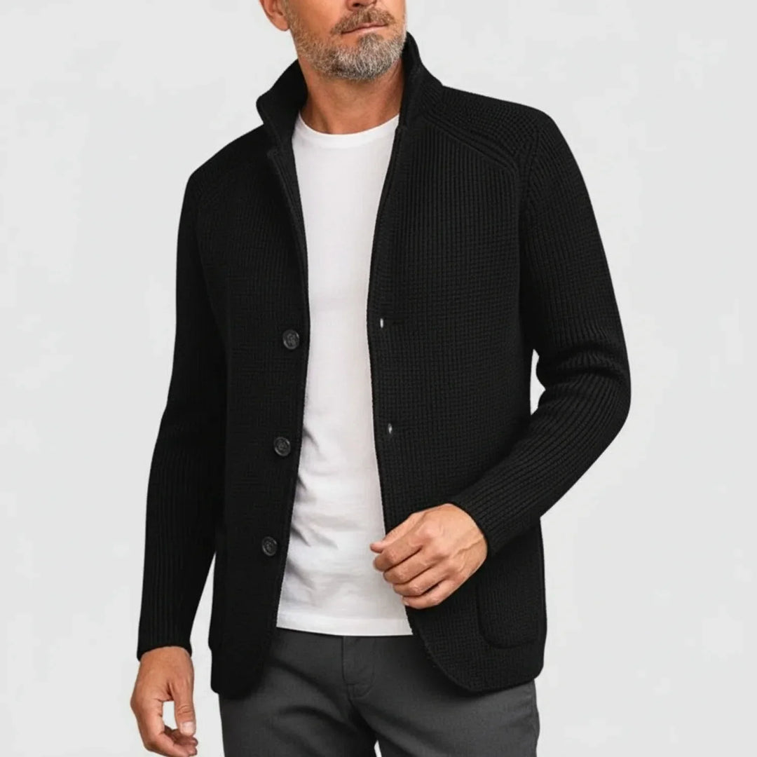 Gerippte Strickjacke Herren Cardigan mit Stehkragen