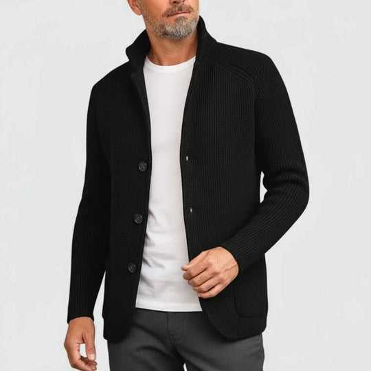 Gerippte Strickjacke Herren Cardigan mit Stehkragen