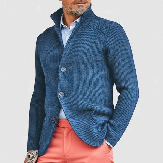 Gerippte Strickjacke Herren Cardigan mit Stehkragen