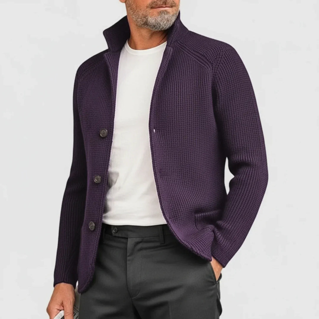 Gerippte Strickjacke Herren Cardigan mit Stehkragen