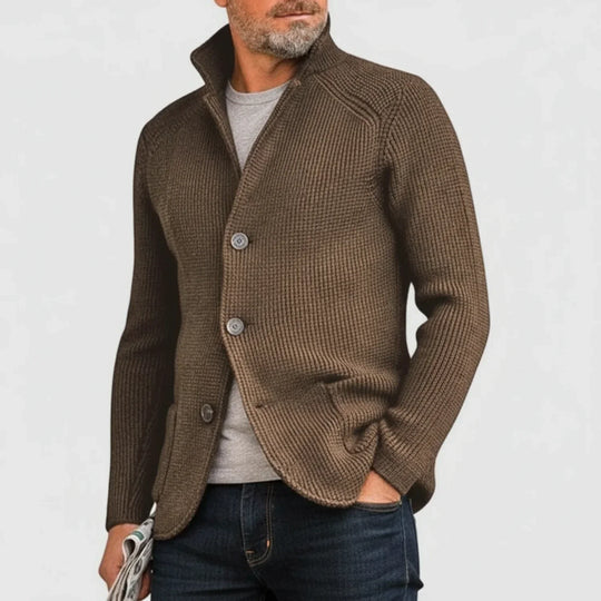 Gerippte Strickjacke Herren Cardigan mit Stehkragen